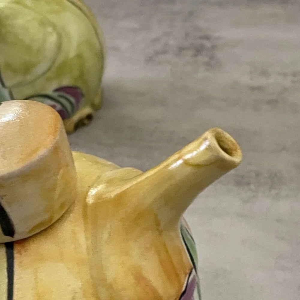 Posey Bacopoulos Studio Art Pottery Whimsical Hand Painted Teapot Creamer Set